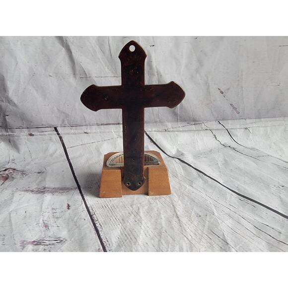 Vintage 5 1/2” Catholic Holy Water Font Jesus Cross Wood Bottom Granby Canada - Picture 4 of 6